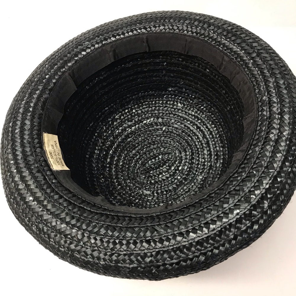Vintage Black Braided Straw Women's Hat - Picture 3 of 4
